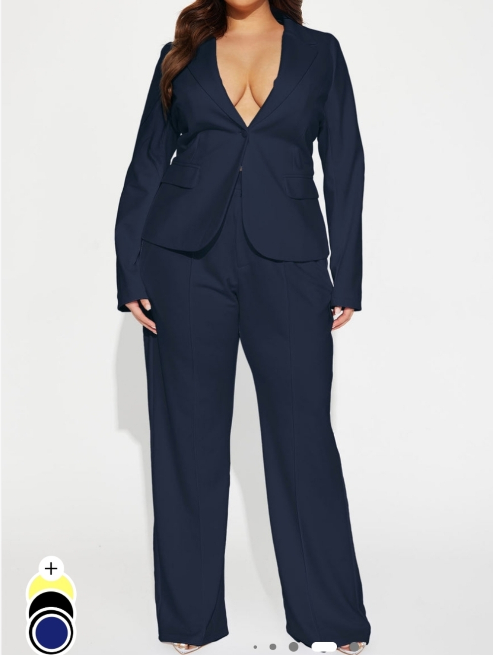 Fashion Nova Deep Navy Tailored Blazer & Wide-Leg Pants Set